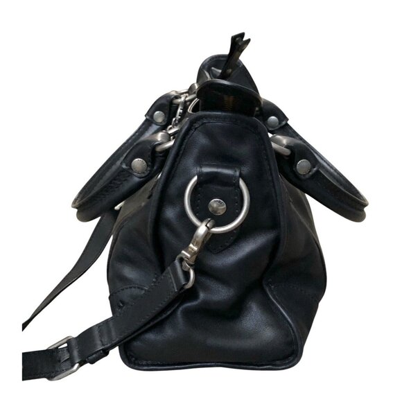 FRYE Black Melissa Zip Satchel Leather Hand Bag Purse W/ Crossbody Strap Dustbag - Picture 5 of 16